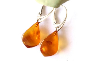 Boucles d’oreilles ambre flamme cognac couleur larme ambre boucles d’oreilles naturelles ambre baltique bijoux or ambre pendaison boucles d’oreilles pierres précieuses dorées