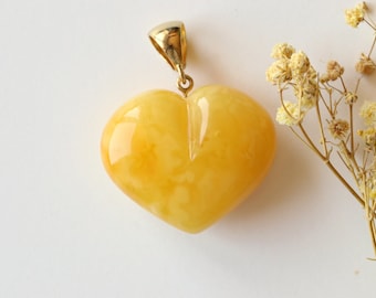 Massive caramel color Baltic amber heart pendant, love heart untreated natural amber pendant, large orange marble gem amber gift pendant