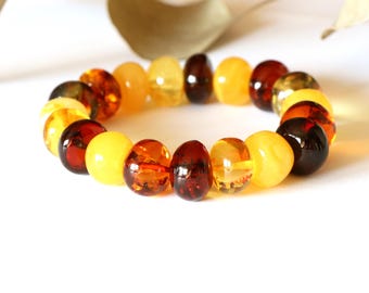 Semi round amber bracelet, large fashion Baltic amber bracelet for woman, baroque style multicolor amber bracelet, colorful amber bracelet