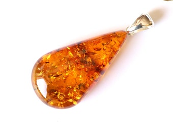 Teardrop gold amber pendant, natural amber jewelry, honey amber pendant, golden amber stone, gemstone pendant, gift idea, organic amber