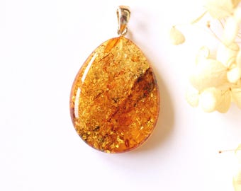 Oval Genuine Baltic Amber Pendant, Sterling Silver Lemon Cognac Jewelry