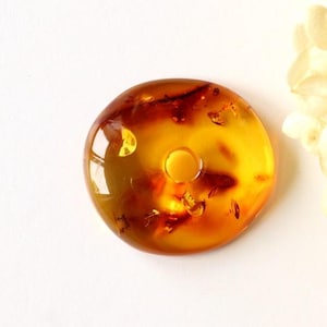 Donut shape Baltic amber stone, amber pendant doughnut shape, genuine baltic amber, light cognac color amber stone, resin pendant with hole