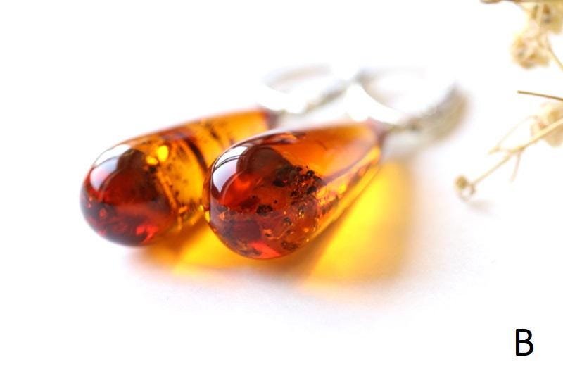 Classic Drops Shape Baltic Amber Earrings, Orange Color Amber Earrings ...