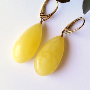 Long honey amber earrings amber jewelry teardrop shape yellow amber earrings massive drop earrings gold Baltic amber earrings gem earrings