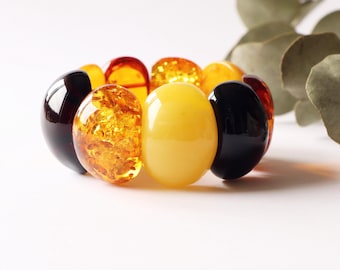 Massive royal Baltic amber bracelet, colorful majestic Baltic amber jewelry for adult, natural amber jewely, large multicolor amber bracelet