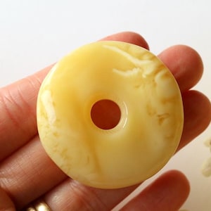 Large yellow color Baltic amber donut pendant, white doughnut amber pendant with hole, organic untreated baltic amber pendant gift