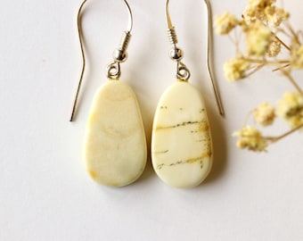 White yellow Baltic amber earrings, natural oval shape classic amber earrings, untreated white amber jewelry gift for love person, gemstone