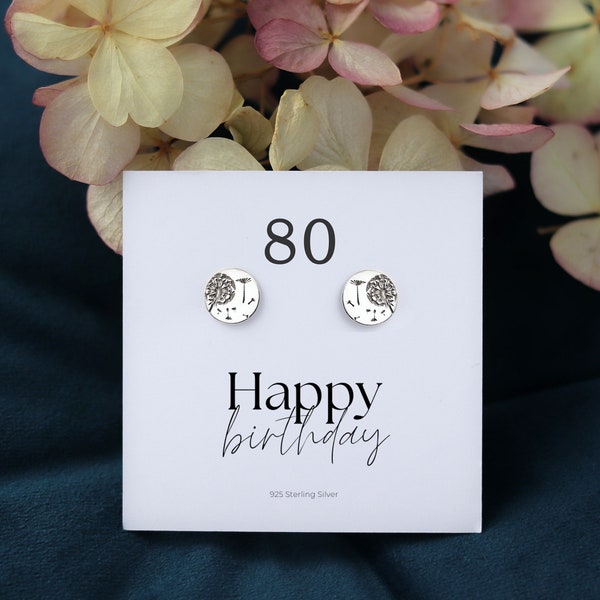 80th Birthday Gift For Women, 80th Gift For Her, 80th Earrings Gift for Nanny, Grandma, Jewellery Present, Silver Dandelion Earrings Studs