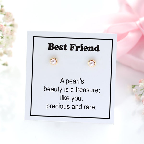 Best Friend Gold Pearl Earrings - Birthday Wishes for Good Friend - Sentimental Friendship Jewellery, Ideal Gift for Her - Hypoallergenic