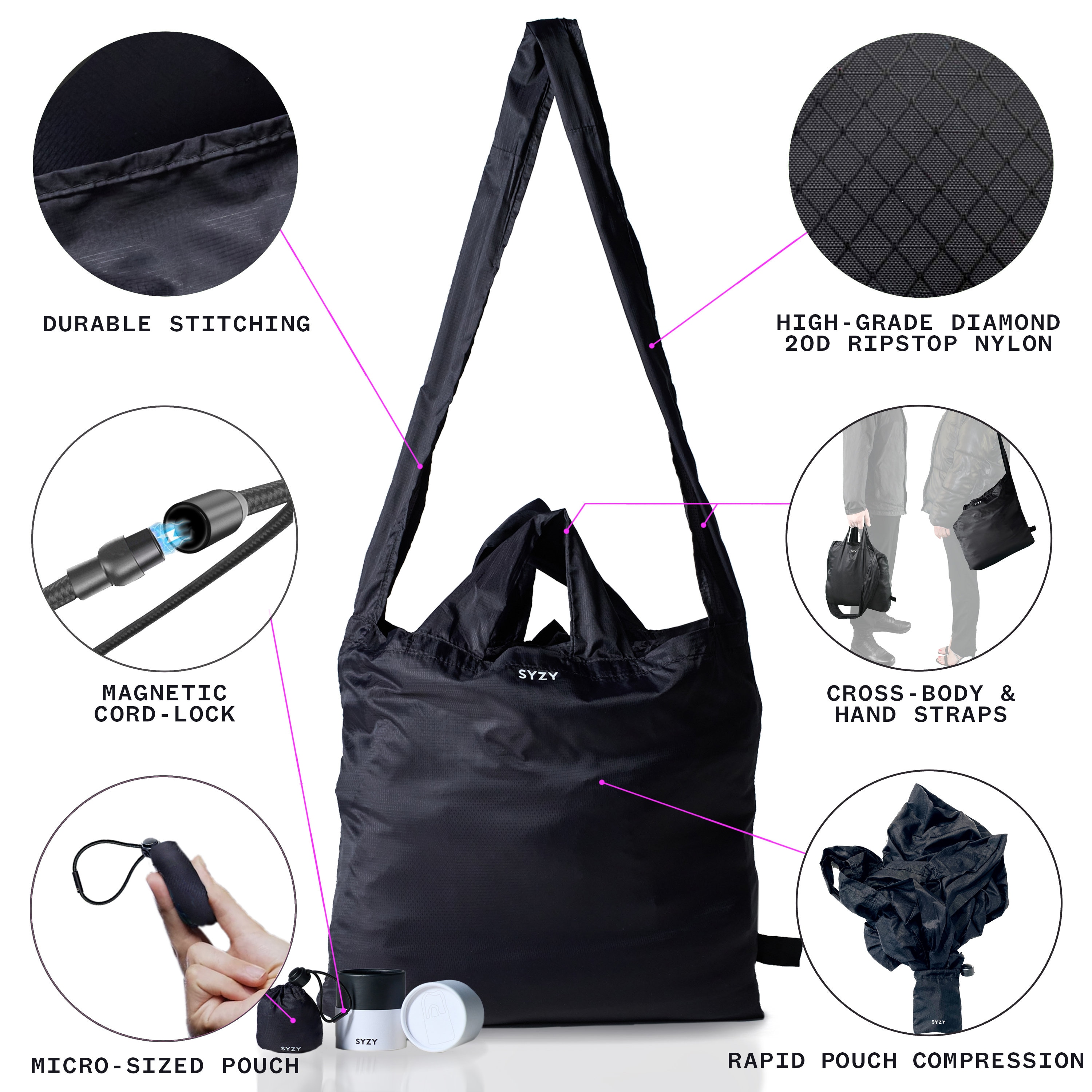 SYZY Crossbody Packable Travel Tote Bag Portable Nylon - Etsy