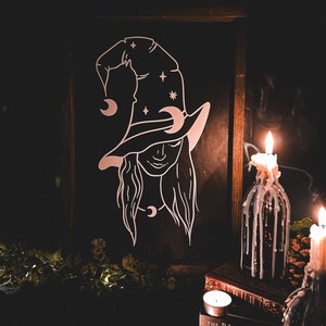 Lunar Witch Portrait Wooden Sign | Witch Wall Decor | Gothic Home Decor | Witchy Gallery Wall | Goth Wall Hanging