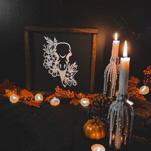 Floral Raven Skull Handmade Wooden Sign, Witchy Wall Art, Halloween Fall Decor, Gothic Home Decor, Goth Art Wall Decor