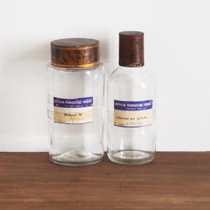 Vintage French Pharmacy Apothecary Bottles Set of 2