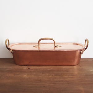 Vintage French Antique Copper Fish Kettle Poacher Poissonniere Pot Pan with Brass handles 19th Century Handmade