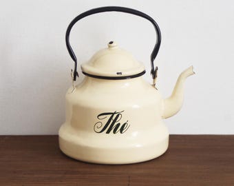 Vintage French Enamel Tea Pot Kettle