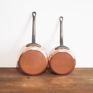 Vintage Italian Copper Pots Pans Saucepans with Cast Iron Handles Set of 2 Stamped Lagostina