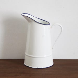 Vintage French Small White Enamel Water Jug Pitcher