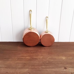 Vintage French Copper Cookware Set: 2 Pots with Brass Handles