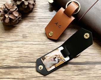 Personalized Leather Keychain with Photo and Text | Unique Gift for Anniversary Wedding Graduation Engagement | Gift for New Dad