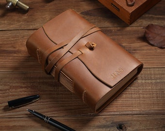 Rustic Leather Bound Journal | Vintage Sketchbook | Kraft Plain Papers | Personalized Monogram Name | Handmade with Crazy Horse Leather