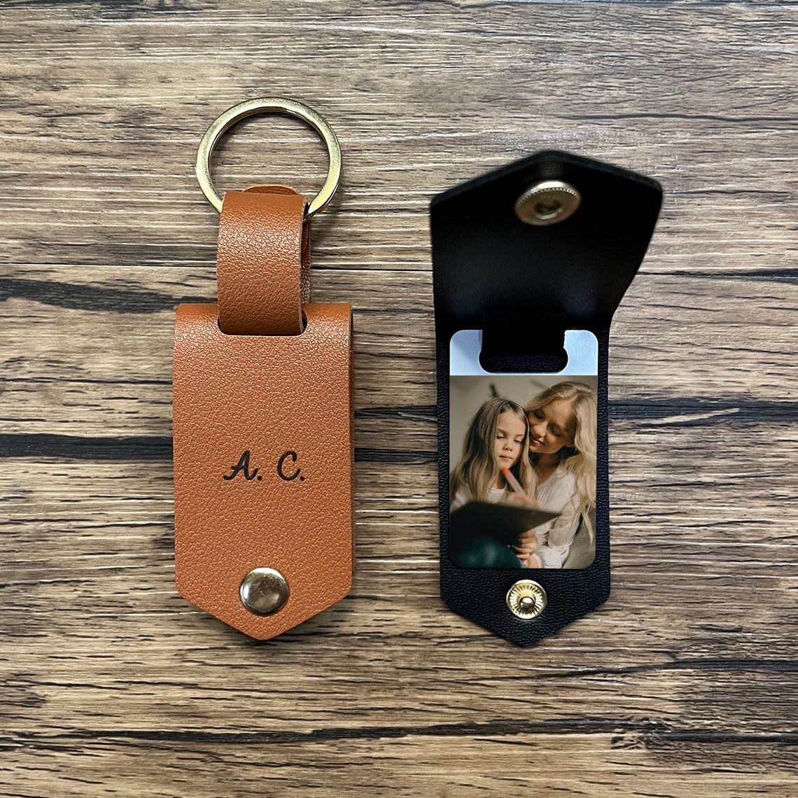 Personalized Leather Keychain With Photo and Text Unique Etsy UK
