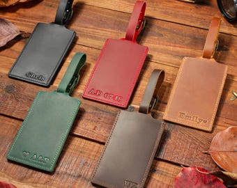 Personalized Genuine Leather Luggage Tag, Engraved Name Luggage Tag, Custom Handmade Suitcase Tag, Wedding Party Favors, Travel Set Gifts
