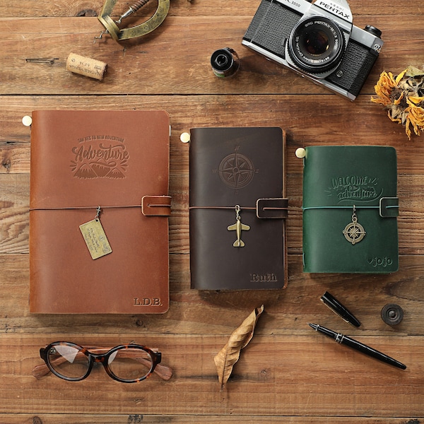 Journal en cuir personnalisé | Carnet de notes rechargeable personnalisé avec reliure en cuir de voyage fait main | Cadeaux de voyage