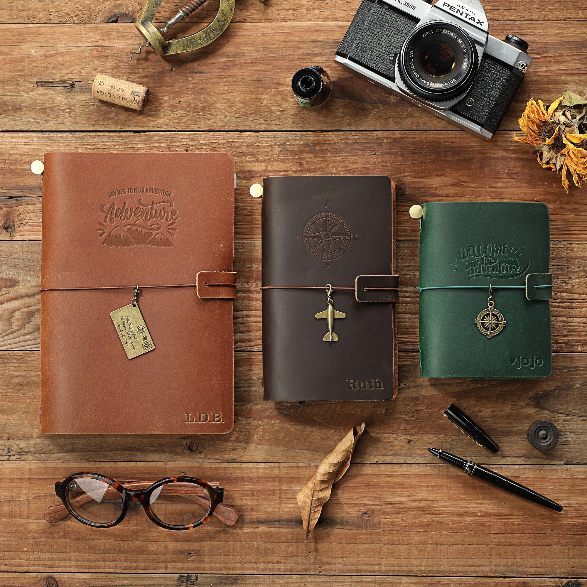 Custom Leather Journal | Personalized Handmade Travel Leather Bound Refillable Journal | A5 Leather Journal | Travel Gifts for Him Her