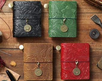 Custom Mini Embossed Flower Leather Journal | Personalized Constellation Notebook Diary | Personalized Birthday Gifts
