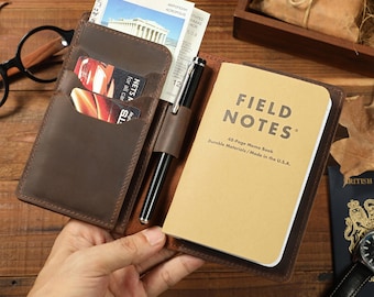 Personalized Leather Journal Cover, Rustic Leather Cover, Custom Field Notes Cover, Pocket Journal Cover, Handmade Leather Cover