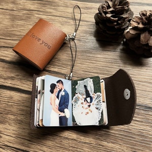 Personalized Leather Keychain with 12 Photos and Text | Photo Album Keyring | Unique Gift for Anniversary Wedding Graduation Engagement