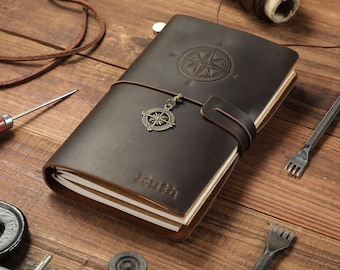 Custom Leather Journal | Personalized Leather Journal with Name | Refillable A5 Leather Journal | Gift for Mom Dad Him Her Wife Husband