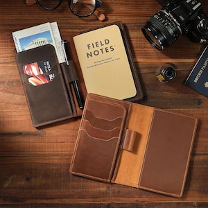 Benutzerdefinierte Leder-Notizbuchhülle, personalisierte Feldnotizenhülle, nachfüllbares Lederjournal, Taschenjournalhülle, handgefertigte Lederhülle