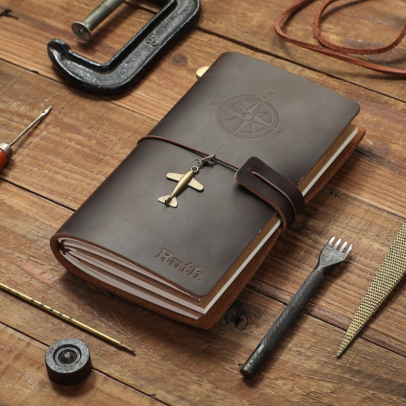 Personalisiertes Lederbuch Personalisierte handgemachte Reise Leder gebunden nachfüllbar Journal Notebook Tagebuch Reisegeschenke Bild 4
