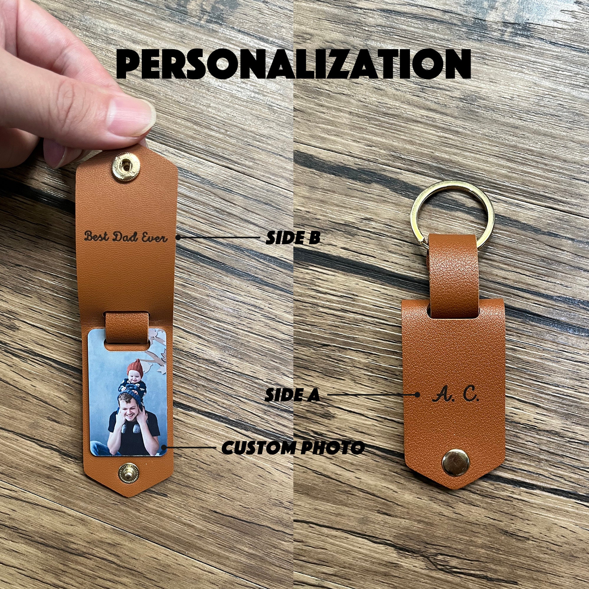 Personalized Leather Keychain With Photo and Text Unique Etsy UK