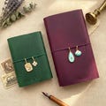 Personalized Refillable Leather Journal with Charms, Custom Name/Initials Trifold Cover Notebook