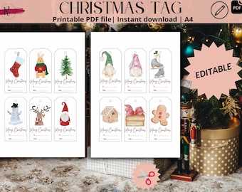 Christmas Gift Tag printable, Editable Christmas Gift Tag, Holiday Gift Tag bundle, Printable christmas gift tags, gift tags svg, christmas