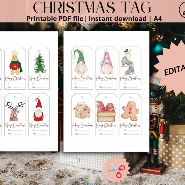 Christmas Gift Tag printable, Editable Christmas Gift Tag, Holiday Gift Tag bundle, Printable christmas gift tags, gift tags svg, christmas