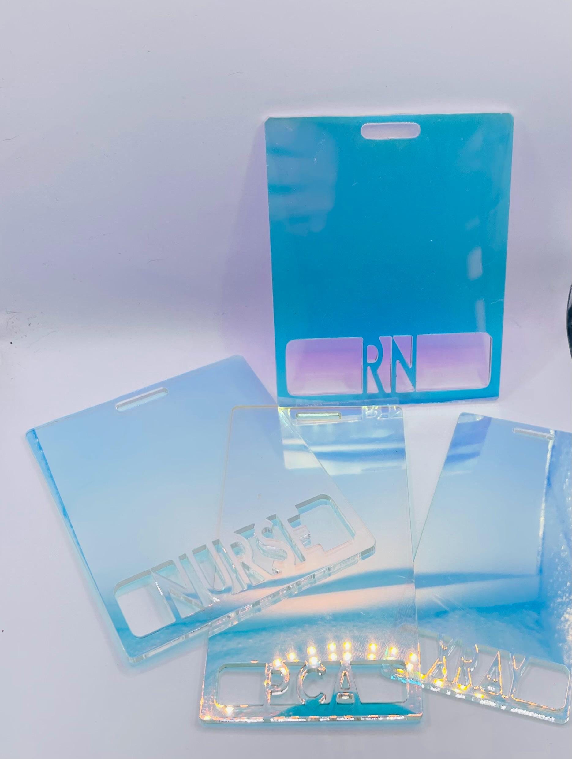 Iridescent Acrylic Badge Buddy,Customizable ID Holder,Christmas,group,hospital,admin,coworker,office,doctor,RN,paw,gifts,manager,name tag
