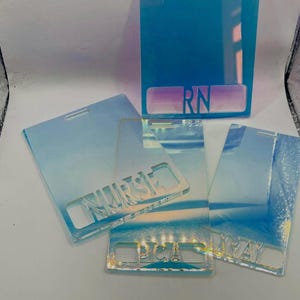 Iridescent Acrylic Badge Buddy,Customizable ID Holder,Christmas,group,hospital,admin,coworker,office,doctor,RN,paw,gifts,manager,name tag