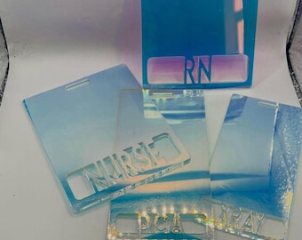 Iridescent Acrylic Badge Buddy,Customizable ID Holder,Christmas,group,hospital,admin,coworker,office,doctor,RN,paw,gifts,manager,name tag