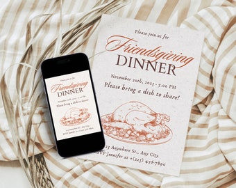 Friendsgiving Invitation - Elegant, Vintage Friendsgiving Invite - Customizable Thanksgiving Invite - Friendsgiving Evite