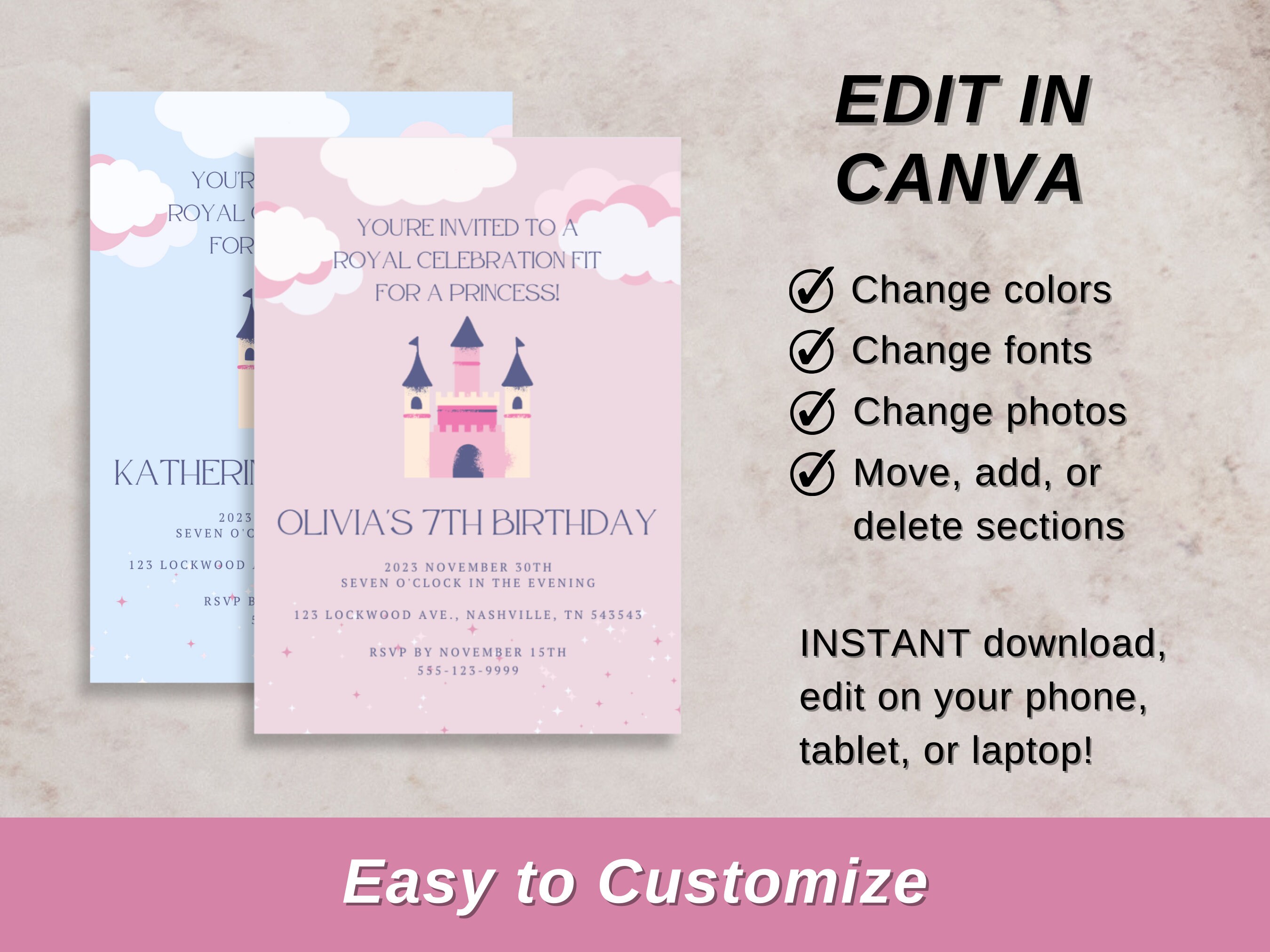 Magical Princess Birthday Invitation Template - Digital Download ...