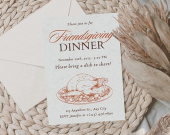 Friendsgiving Invitation - Elegant, Vintage Friendsgiving Invite - Customizable Thanksgiving Invite - Friendsgiving Evite