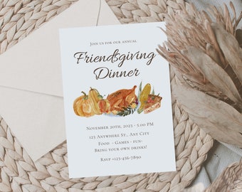 Friendsgiving Dinner Invitation Template | Friendsgiving Invitation and Matching Menu | Customizable, Printable