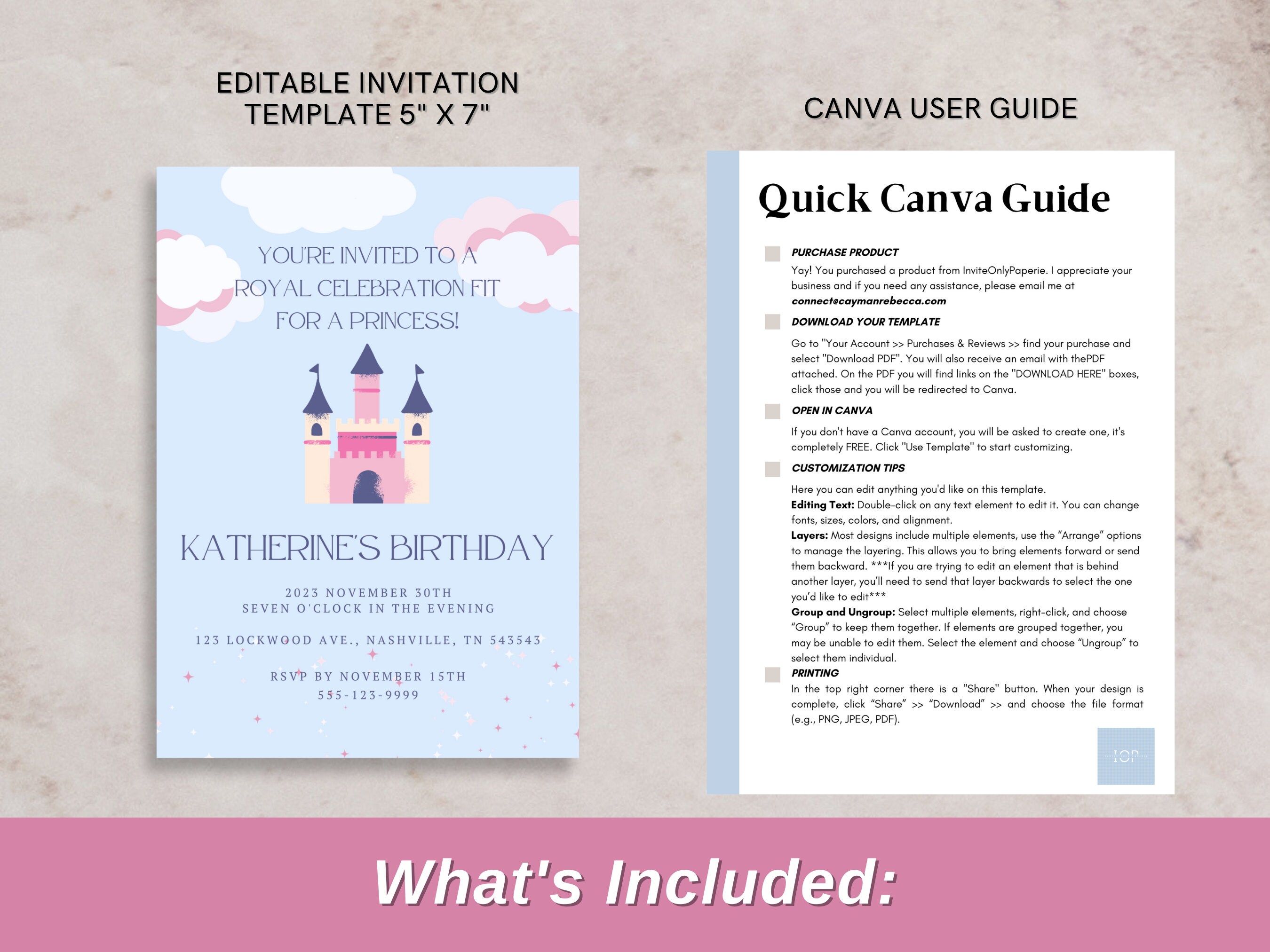 Magical Princess Birthday Invitation Template - Digital Download ...