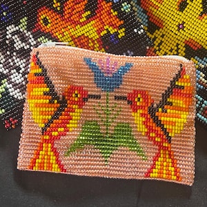 Guatemalan Beaded Coin Purse Zippered Pouch Handcrafted by Indigenous Mayan Family