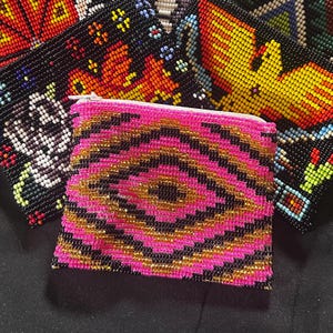 Guatemalan Beaded Coin Purse Zippered Pouch Handcrafted by Indigenous Mayan Family