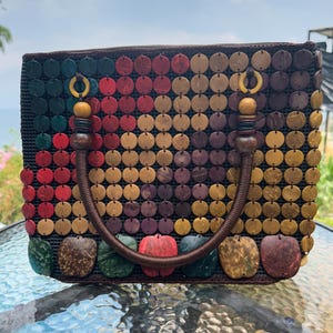 Handcrafted Mayan Boho Chic Coconut Shell Beaded Purse Handmade by Indigenous Family