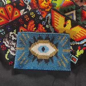 Guatemalan Evil Eye Beaded Coin Purse Zippered Pouch Handcrafted by Indigenous Mayan Family